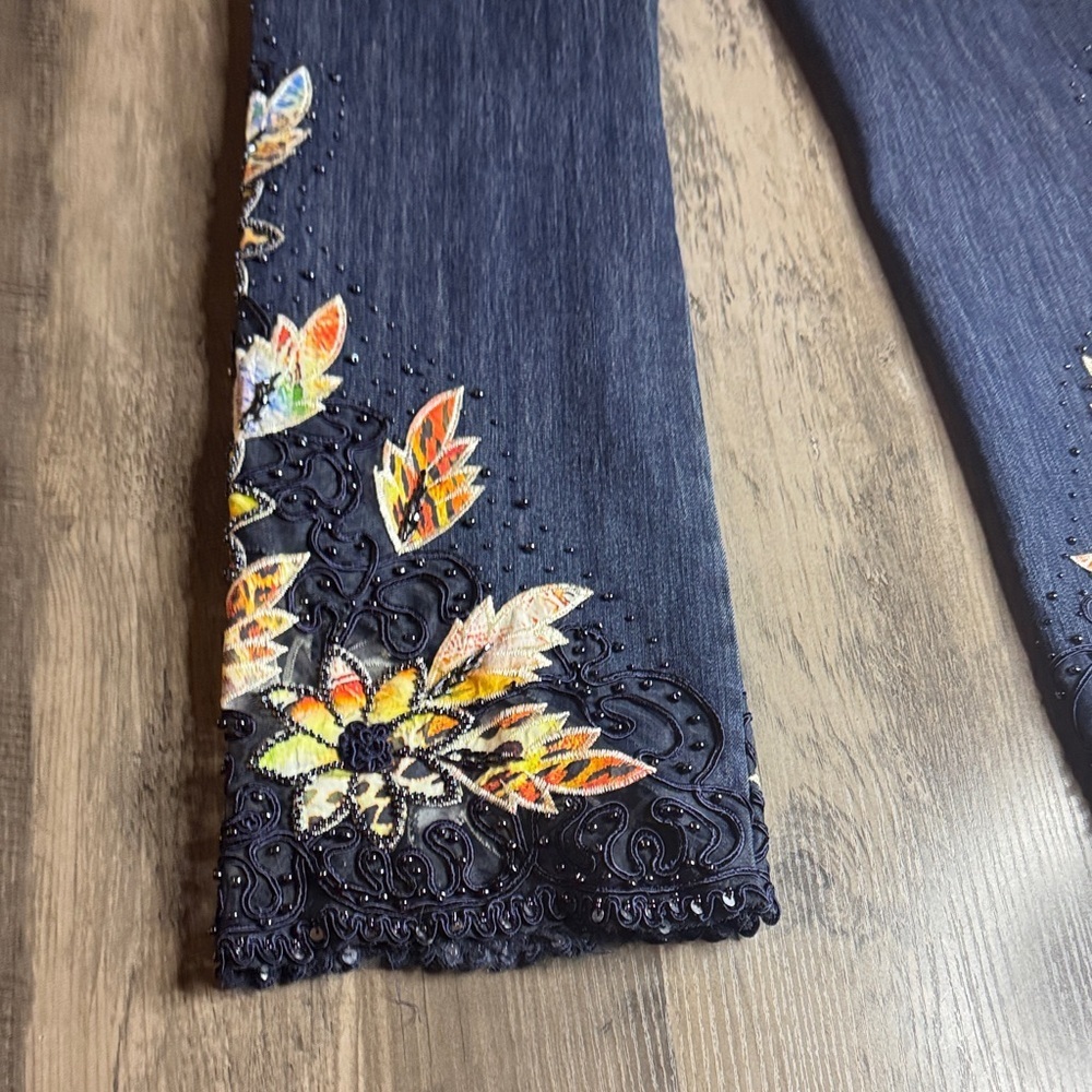 Soft Surroundings Wild Rose Beaded Embroidered Floral Jeans. - Picture 9 of 9